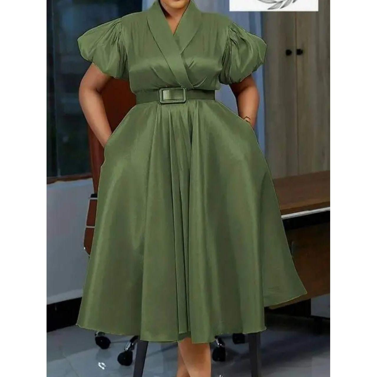 Formal Elegant Overlap Collar A-line Midi Dress.