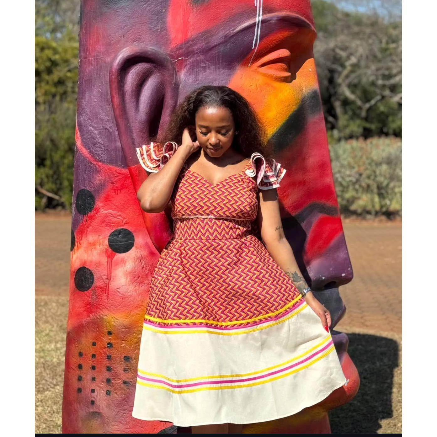 Sepedi Traditional Design Dress with Long Slit