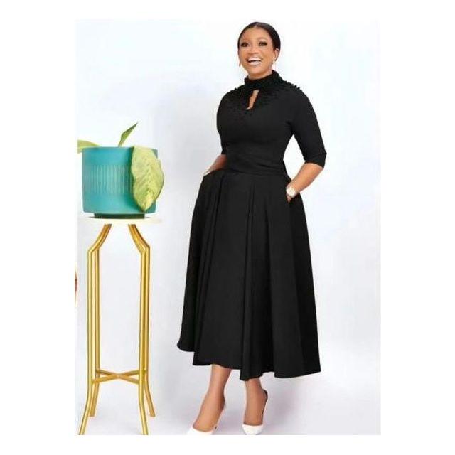 Three Quarters Sleeve Beads Detailed Midi Dress