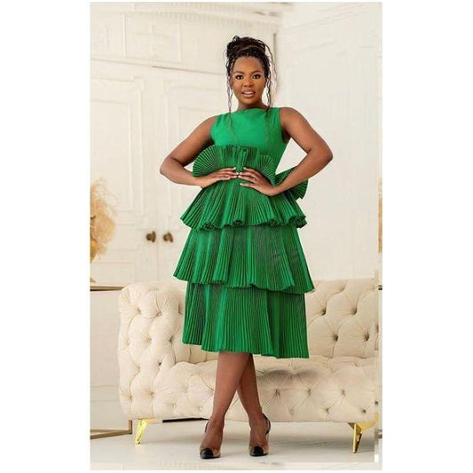 Pleated Sleeveless Midi Dress.