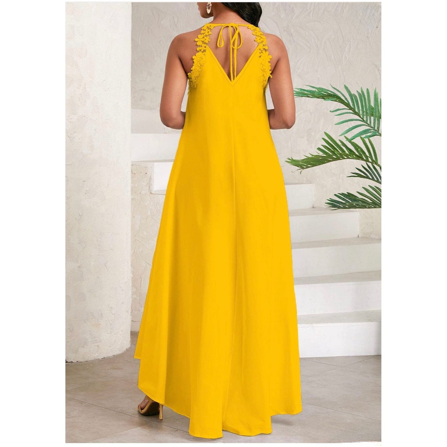 Bow Back Spaghetti Strap Backless Elegant Dress.
