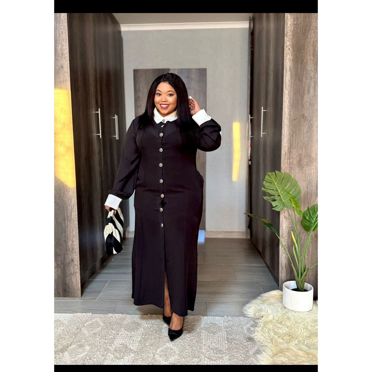 Ruffle Stand Collar Flared Sleeve Fitted Fishtail Hem Elegant Long Dress