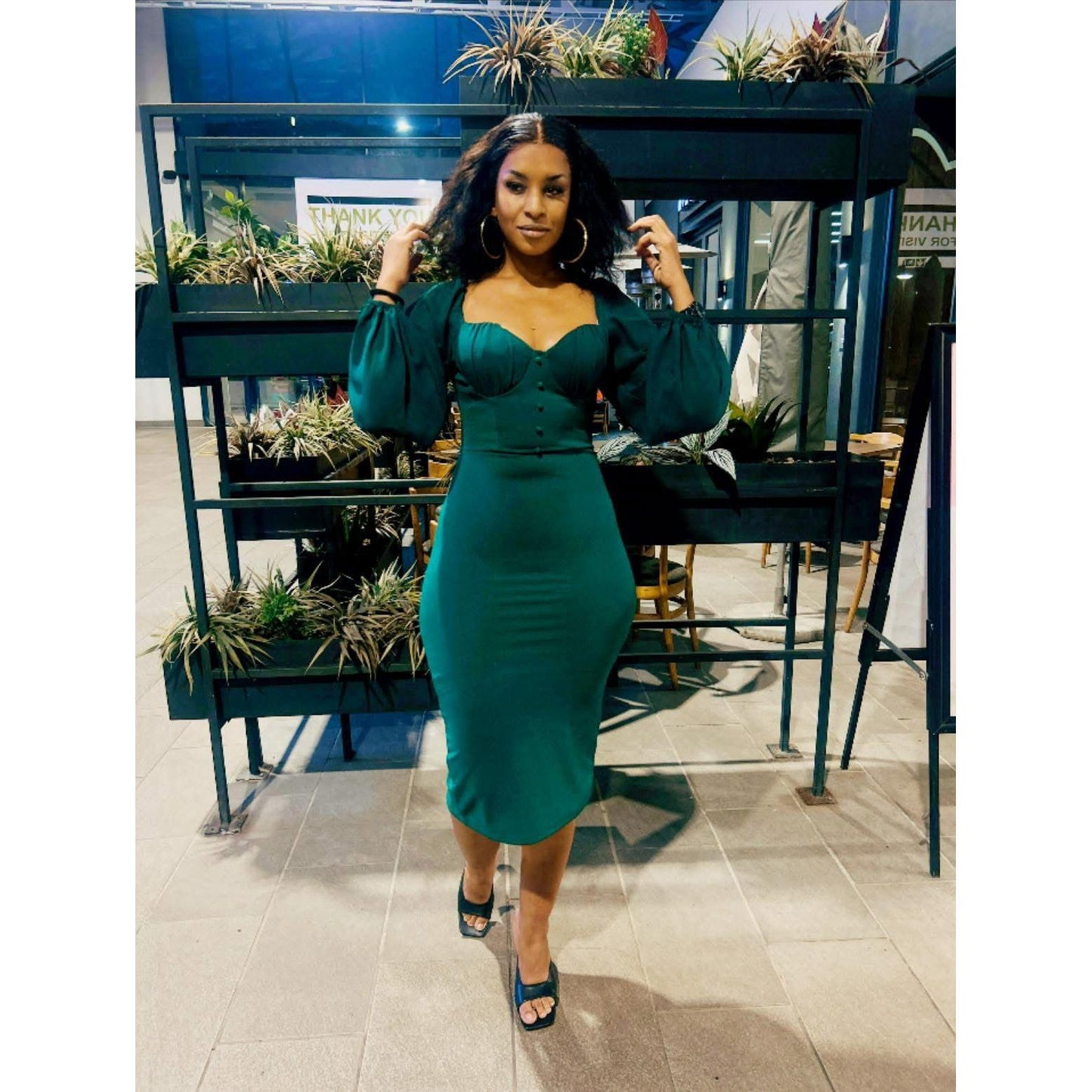 Bubbleroom Structure Puff Sleeve Dress