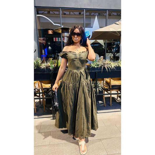 Vintage Chest Back Solid Color Lace Summer Dress