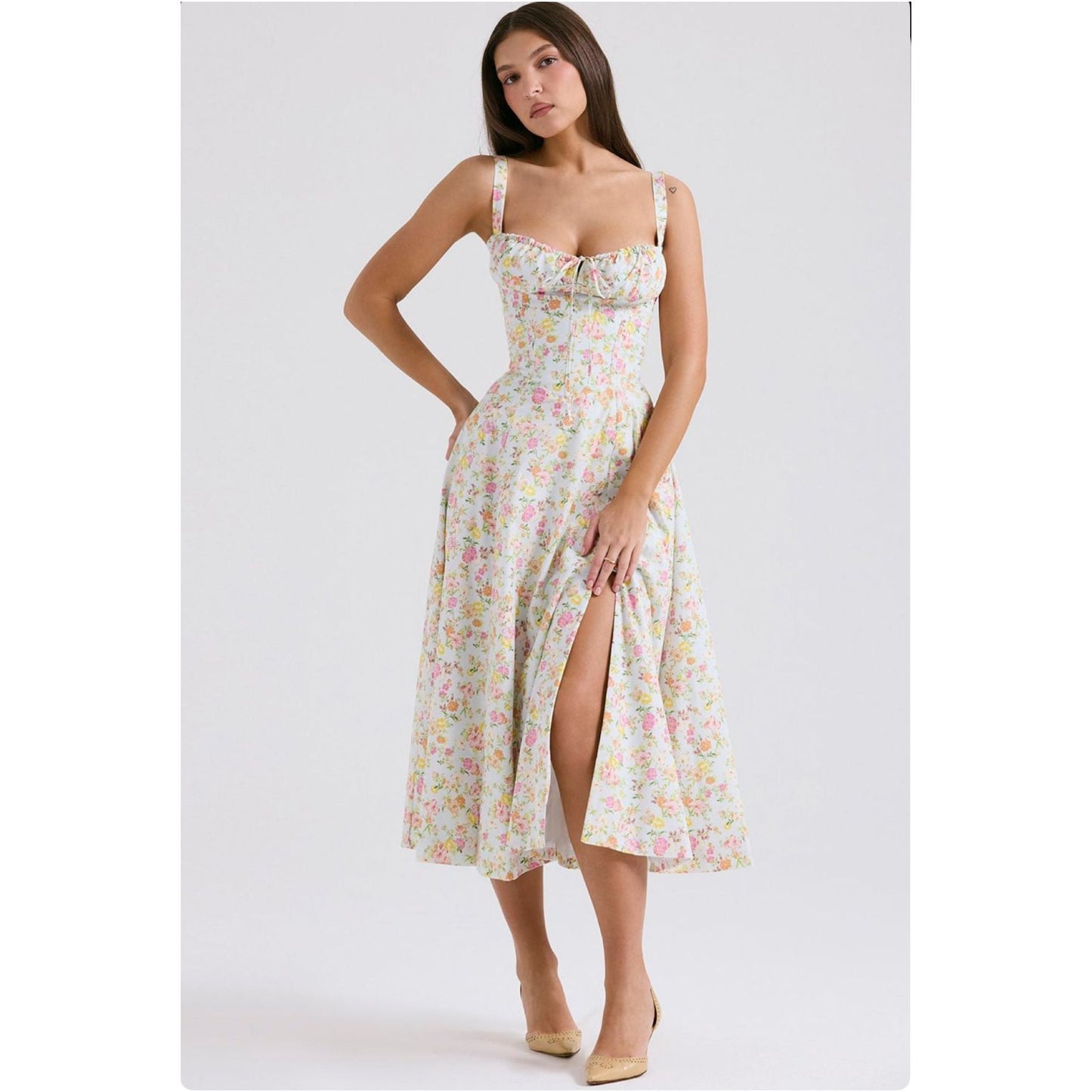 Floral Print Cotton Bustier Sundress.
