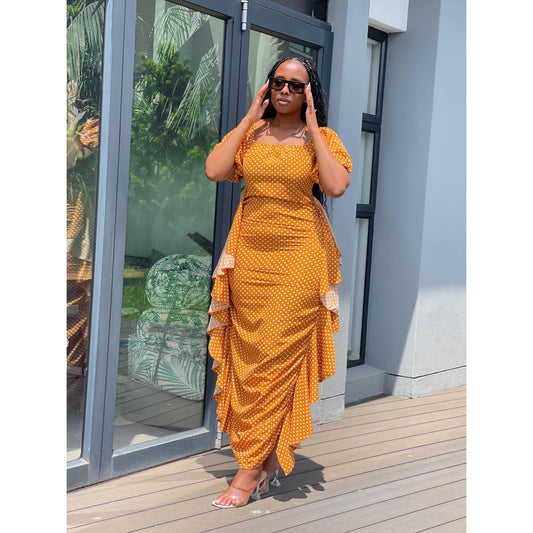 Sheer Mesh Off Shoulder Short Sleeve Ruffle Dress