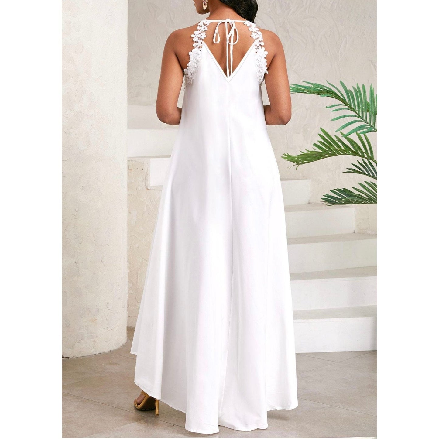 Bow Back Spaghetti Strap Backless Elegant Dress.