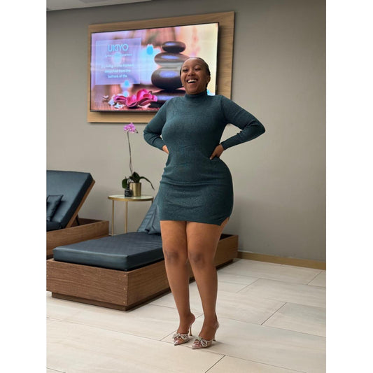 Glitter Turtleneck Mini Dress