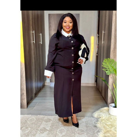 Ruffle Stand Collar Flared Sleeve Fitted Fishtail Hem Elegant Long Dress