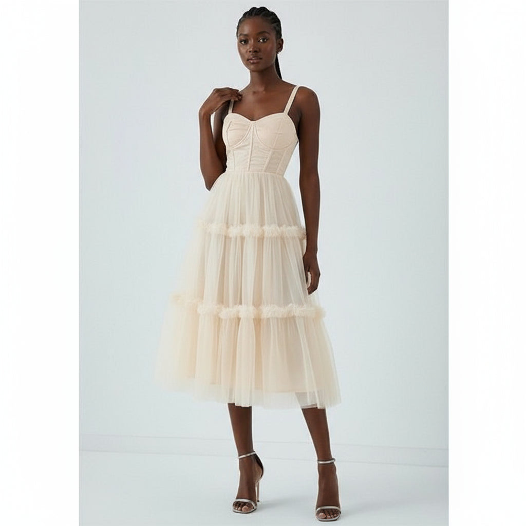 Romantic Corset Tulle Midi Dress