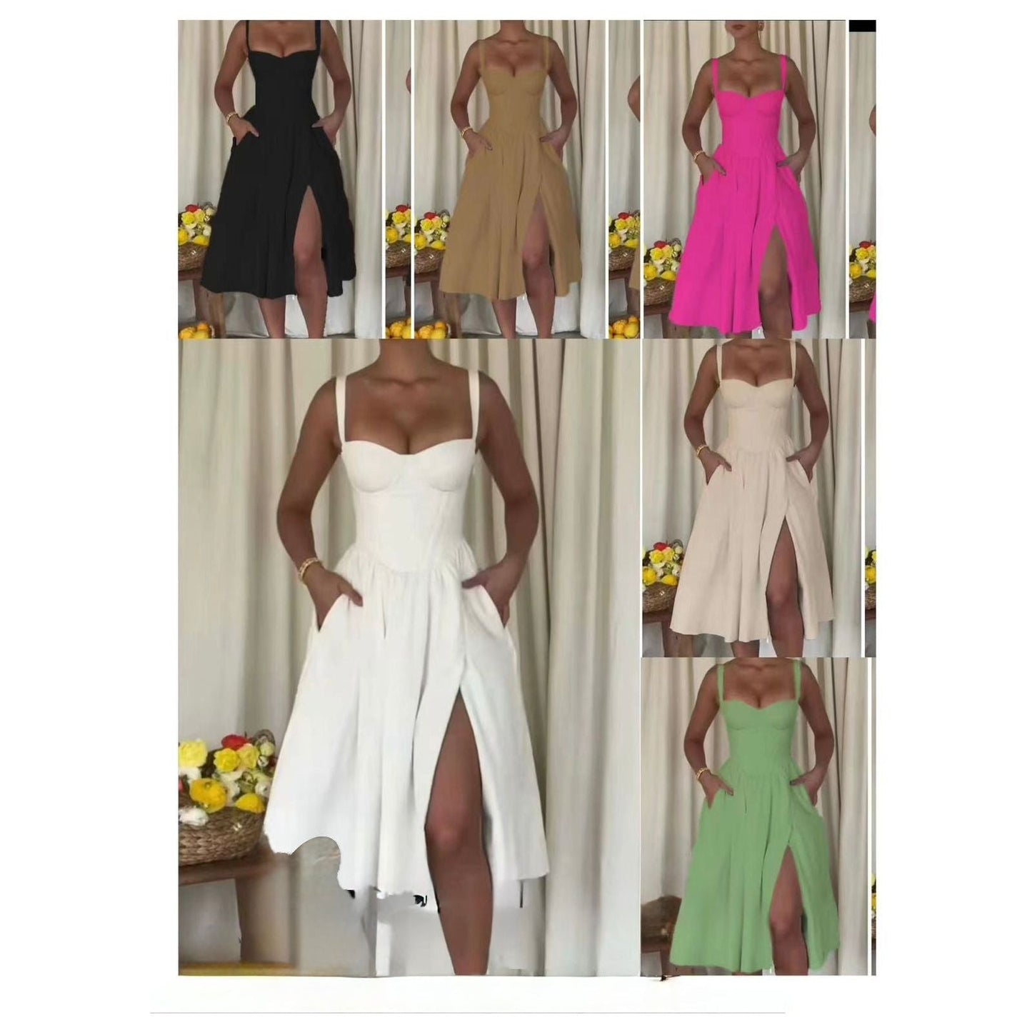 Spaghetti Strap Corset Midi Dress.