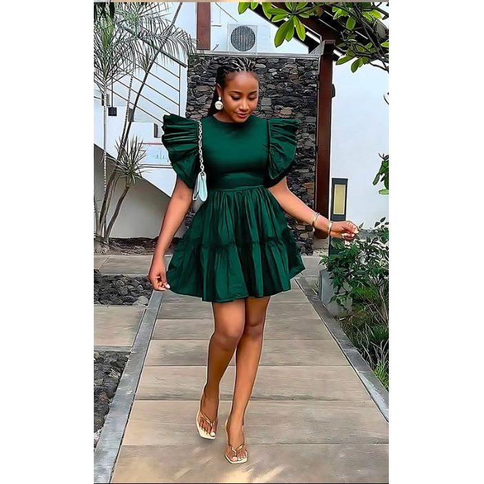 Lantern Sleeve Short Dress.