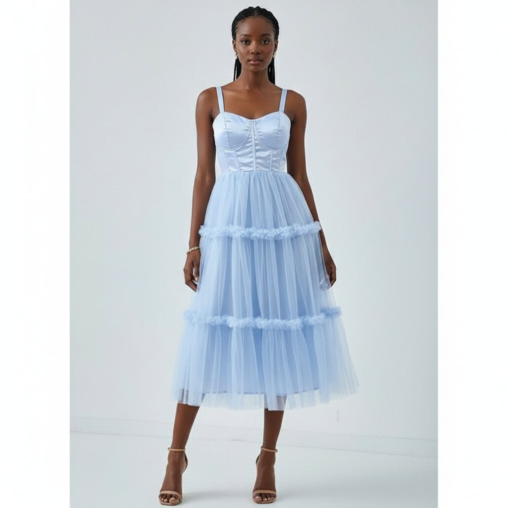 Romantic Corset Tulle Midi Dress