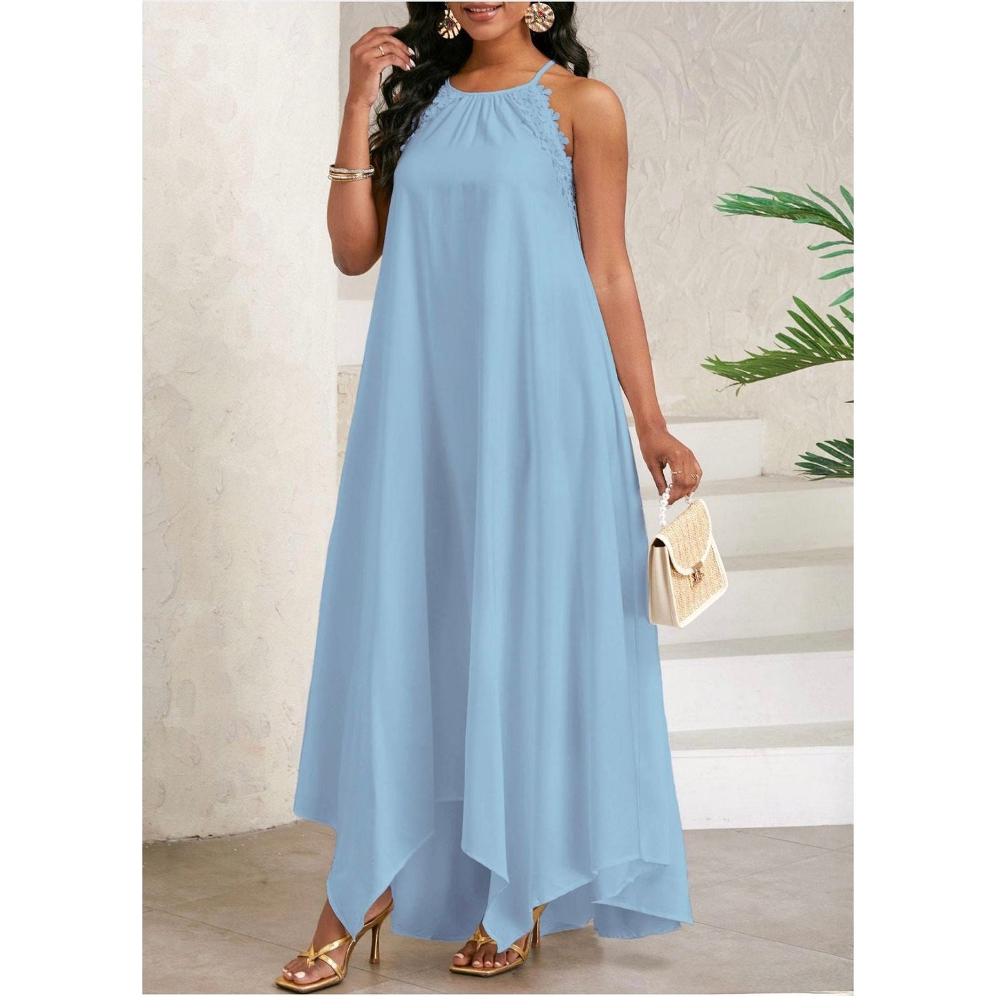 Bow Back Spaghetti Strap Backless Elegant Dress.