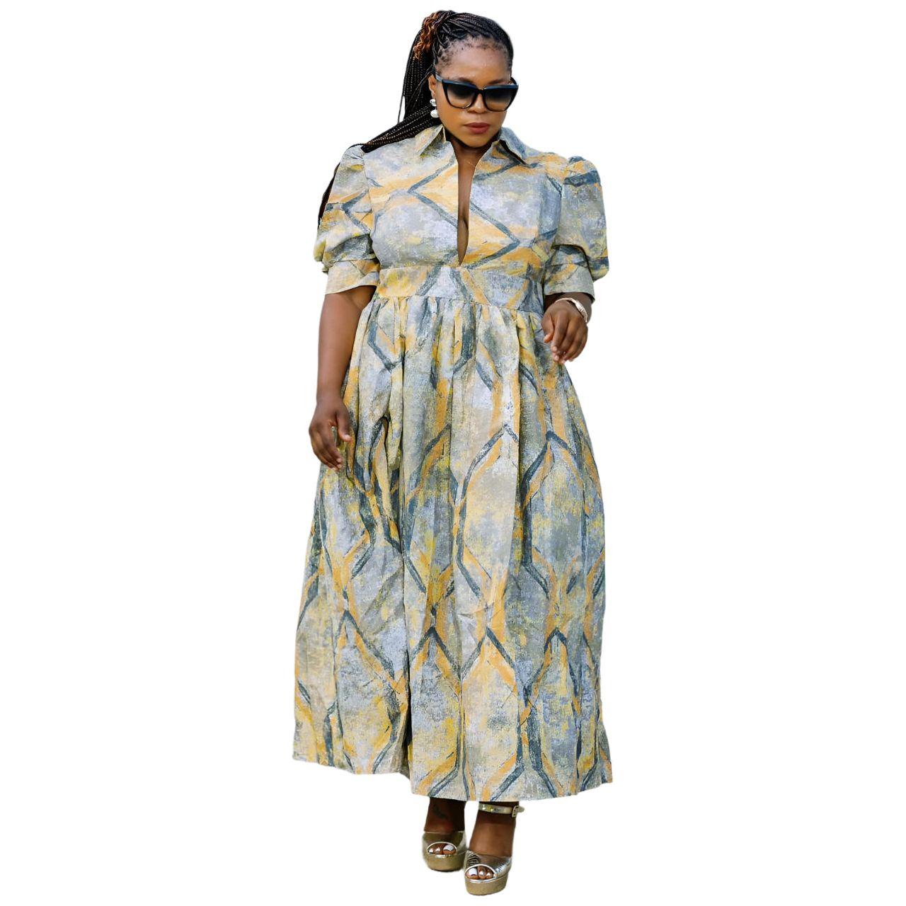 French Short Sleeve High Slit Maxi Dress