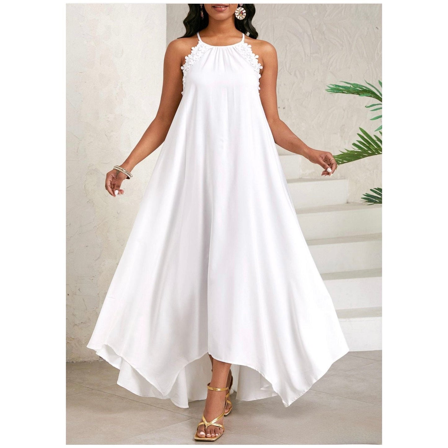 Bow Back Spaghetti Strap Backless Elegant Dress.