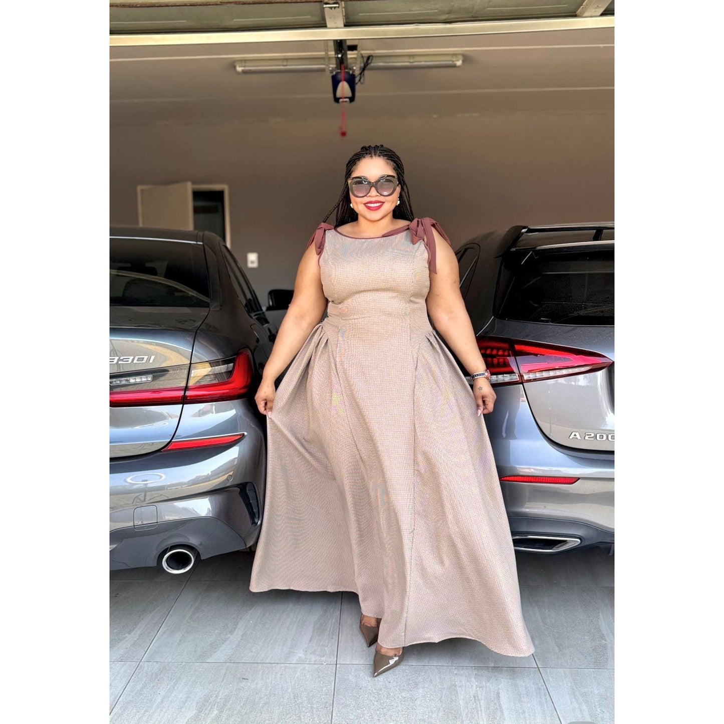 Retro Houndstooth Contrast Tie Bowknot Waist Slim Fit Suspender Skater Dress