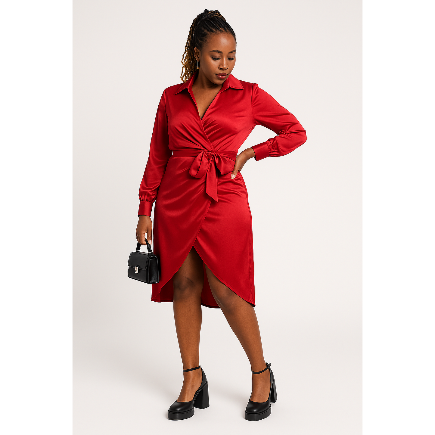 Split High Waisted Long Sleeve Dress