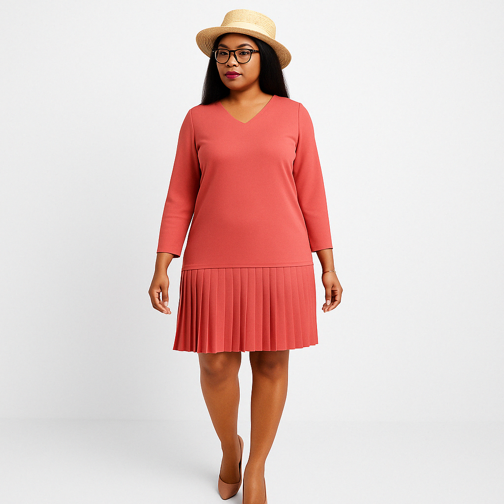 V-Neck Mini Knit Sweater Dress