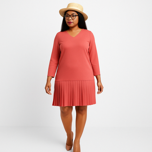 V-Neck Mini Knit Sweater Dress