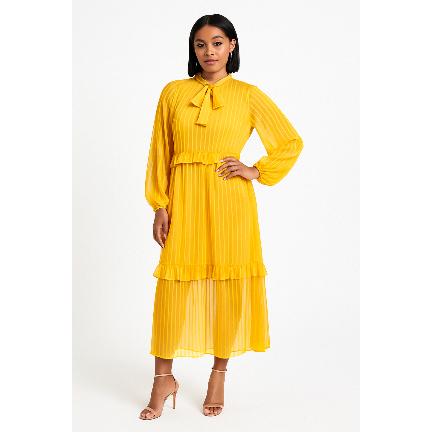 Necktied See-through Maxi Dress 