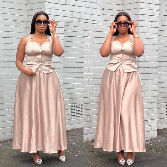 Queen Worth Satin Corset Maxi set.