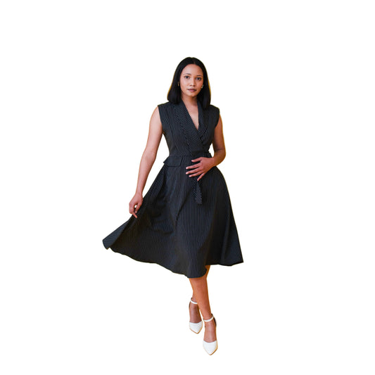 Pinstripe Sleeveless Starlight Midi Dress