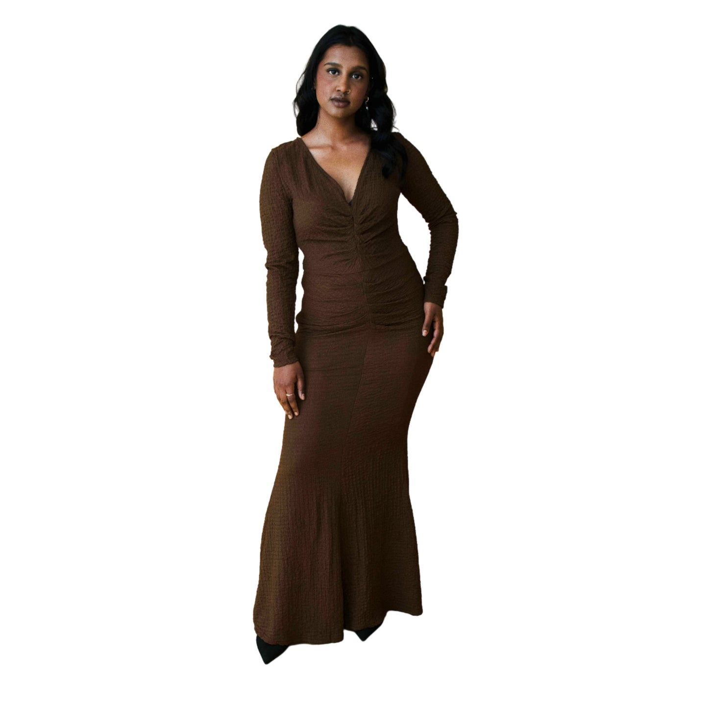 Contrast Lace Cinching Waist A-Line Maxi Dress