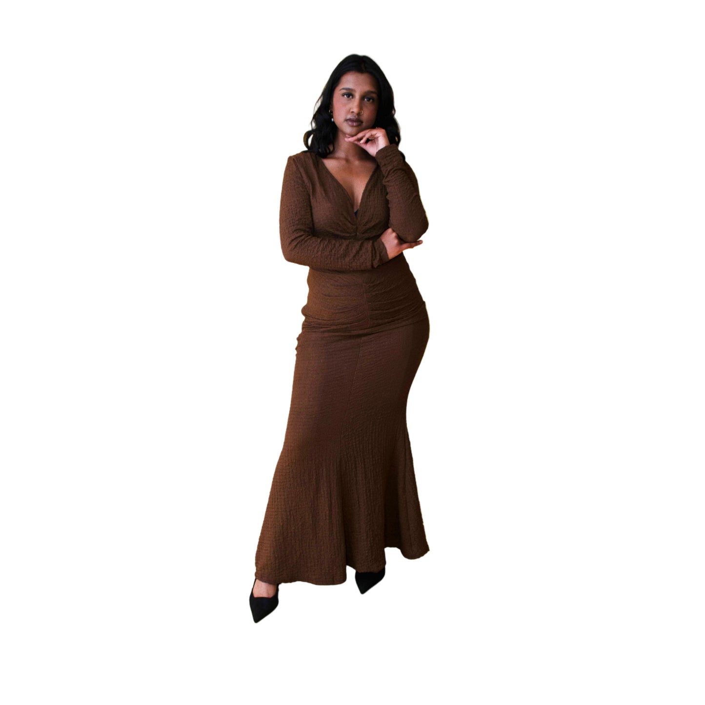 Contrast Lace Cinching Waist A-Line Maxi Dress