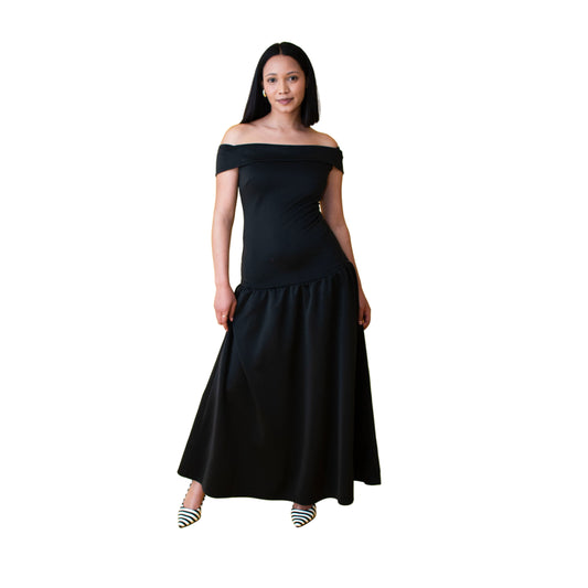 Off-Shoulder Sleeveless Corset Maxi Dress.