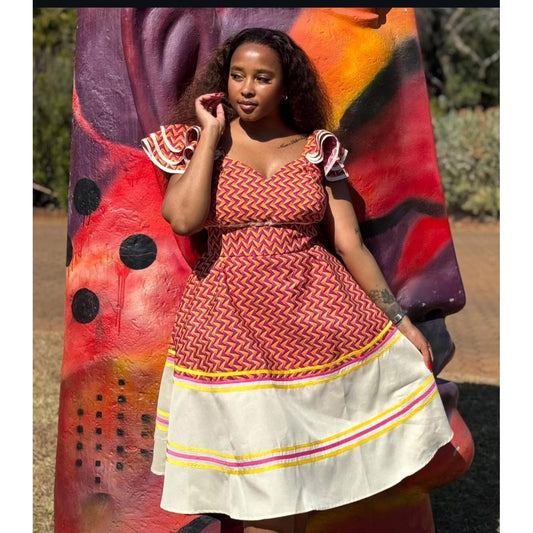 Sepedi Traditional Design Dress with Long Slit