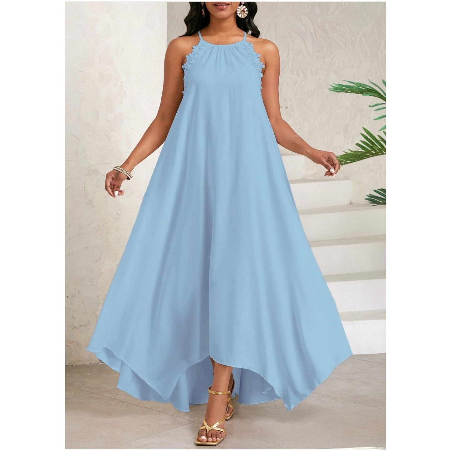 Bow Back Spaghetti Strap Backless Elegant Dress.