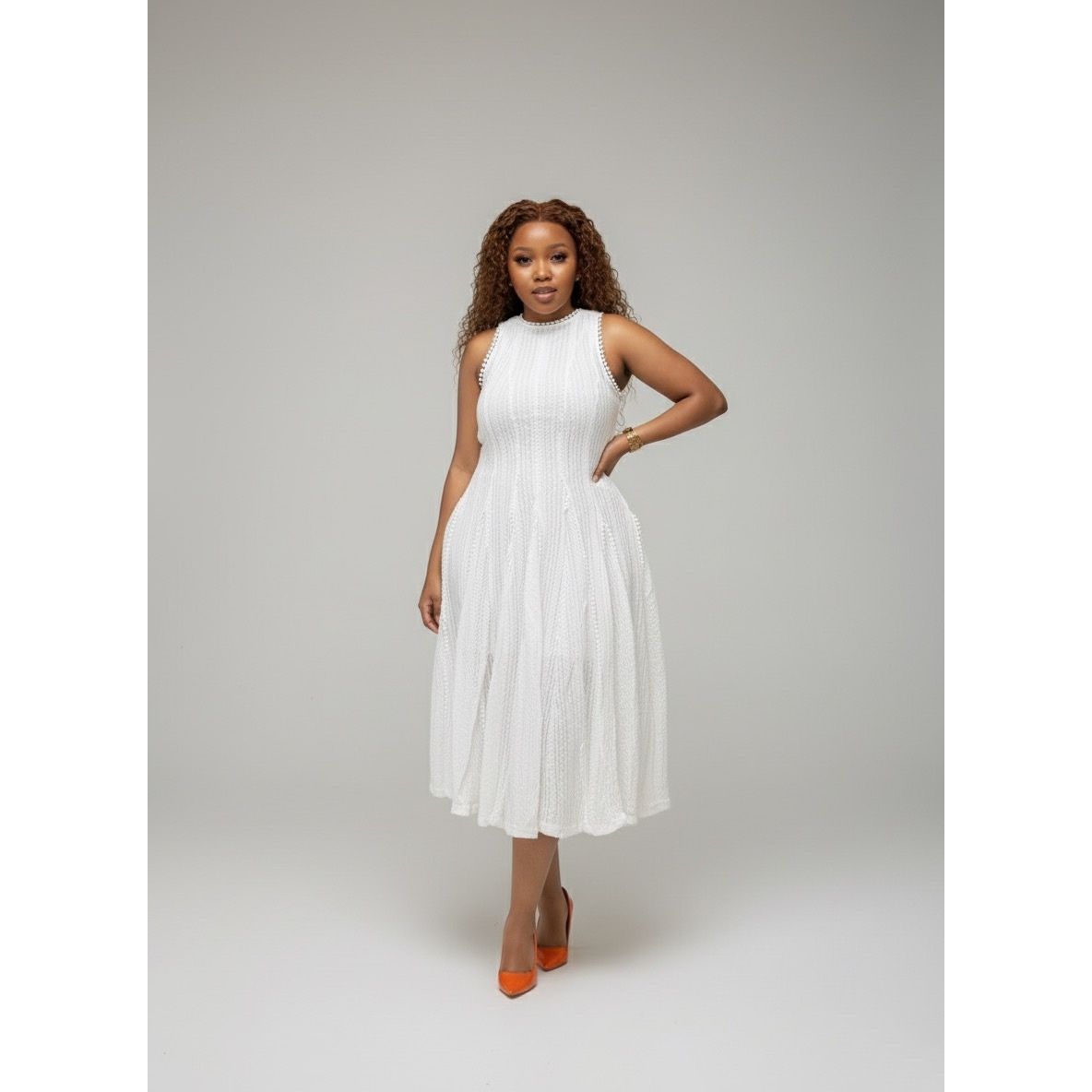 Lace Sleeveless Corset Pleated Midi Dress