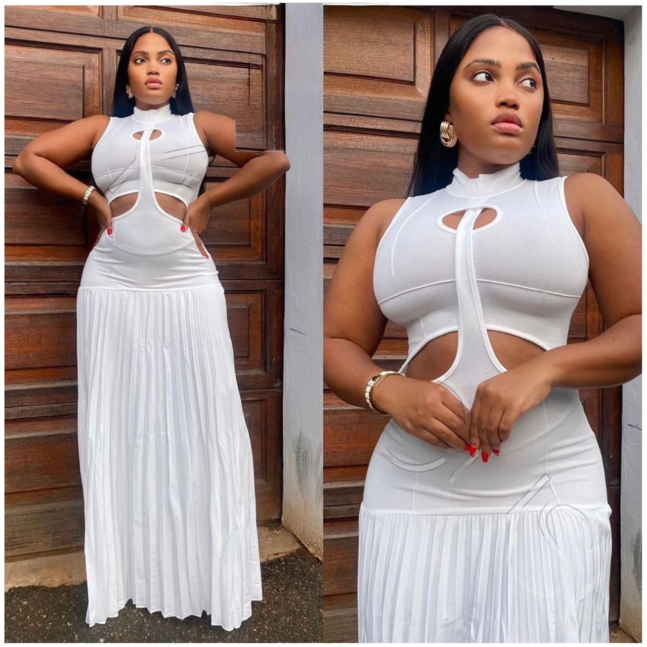 Sleeveless Pleated Flowy Maxi Elegant Cocktail Party Dress.