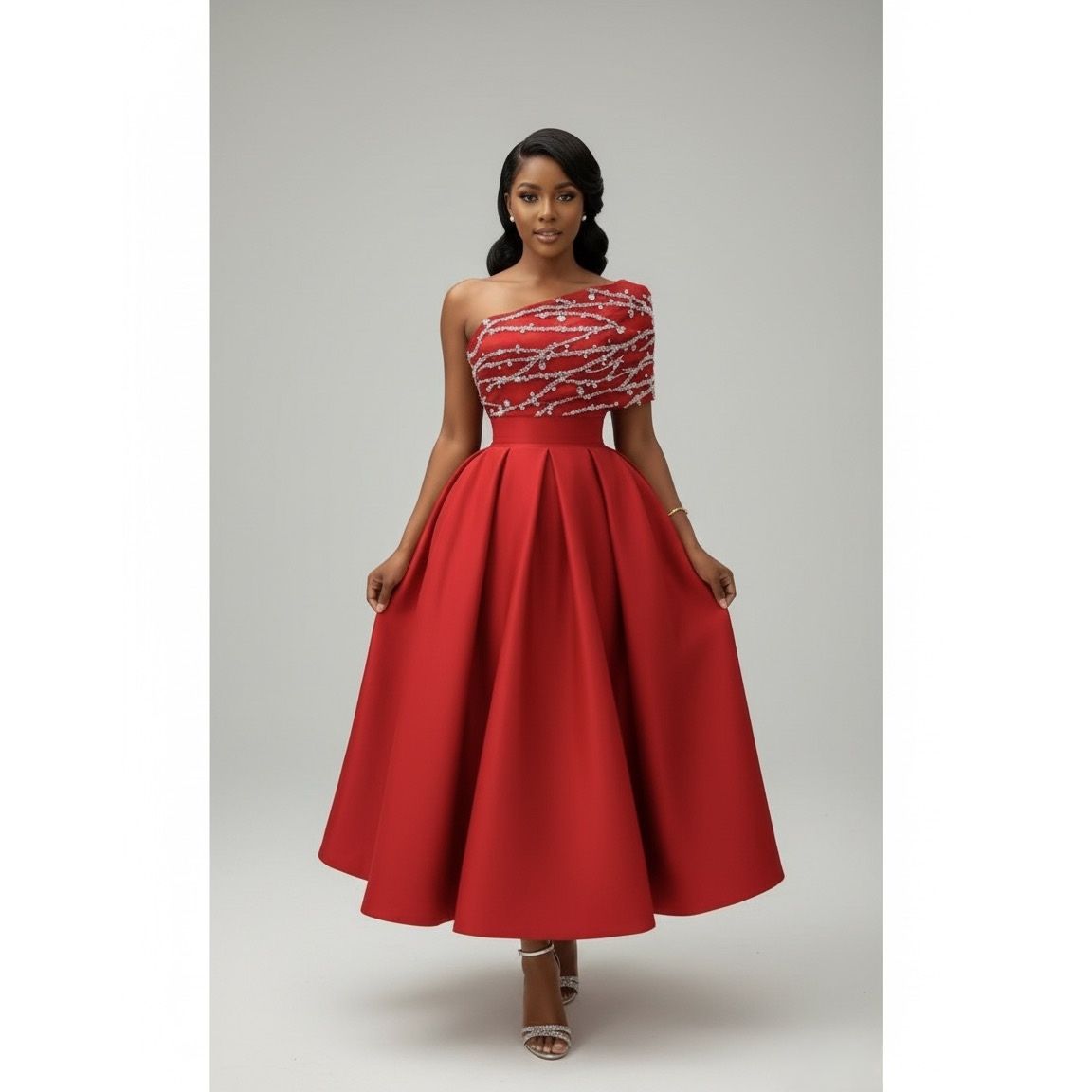 One Shoulder Satin A-Line Evening Gown Elegant Dress