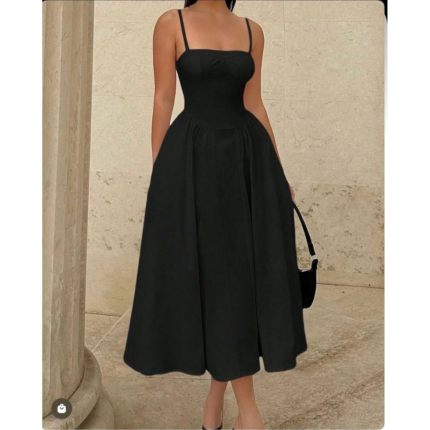 Spaghetti Strap Pleated Sleeveless Corset Midi Dress.