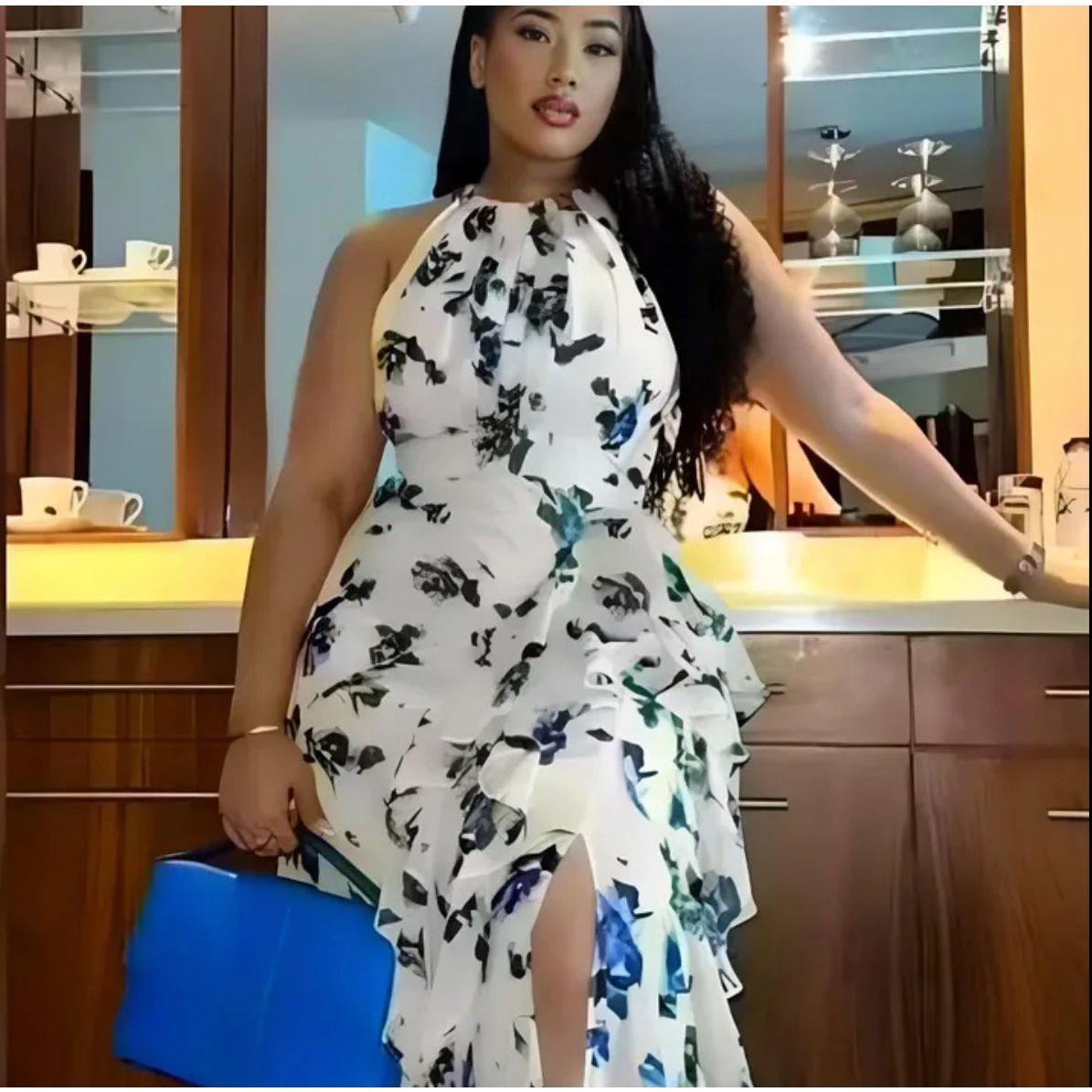 Halter Ruffle Maxi Dress