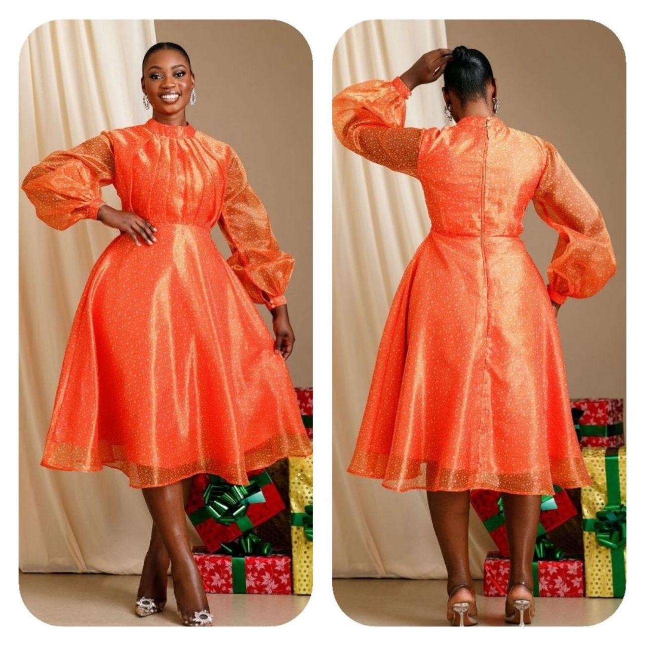 Pleated And Fluffy Sleeves Midi Dress.