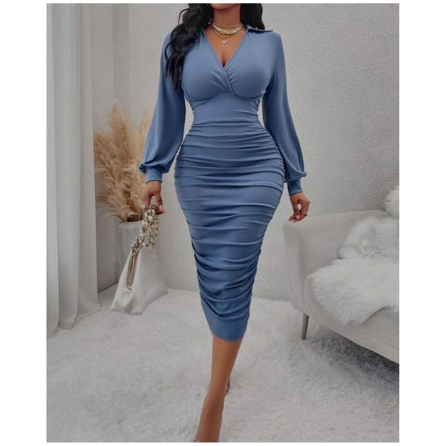 Long Sleeve V-Neck Dress