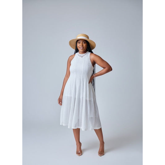 Lace Sleeveless Corset Pleated Midi Dress