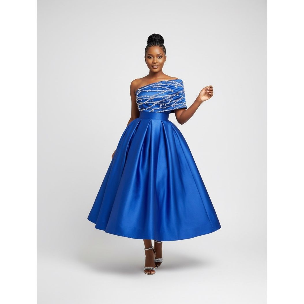 One Shoulder Satin A-Line Evening Gown Elegant Dress