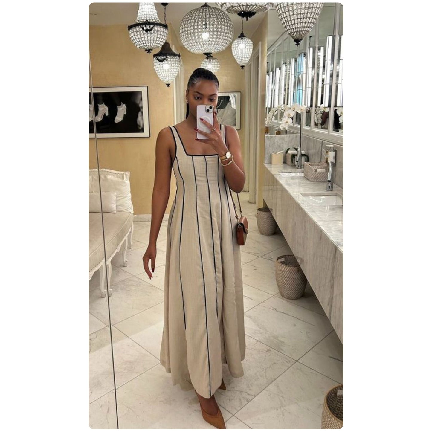 Sleeveless Striped Contrast Binding Midi Dress