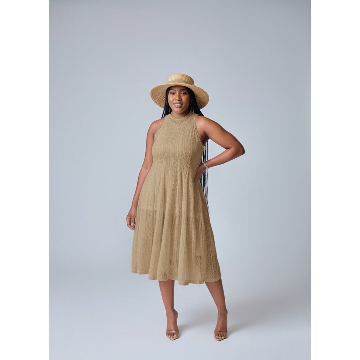 Lace Sleeveless Corset Pleated Midi Dress