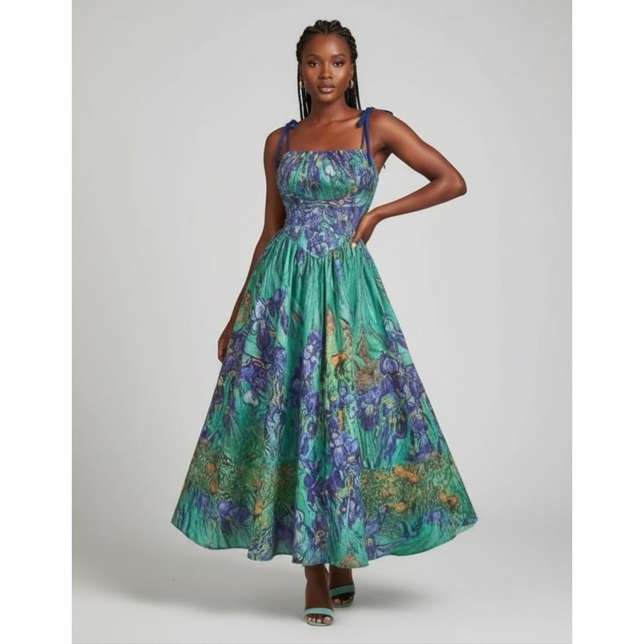 Spaghetti Strap Tie Waist Floral Print Casual Mini Dress