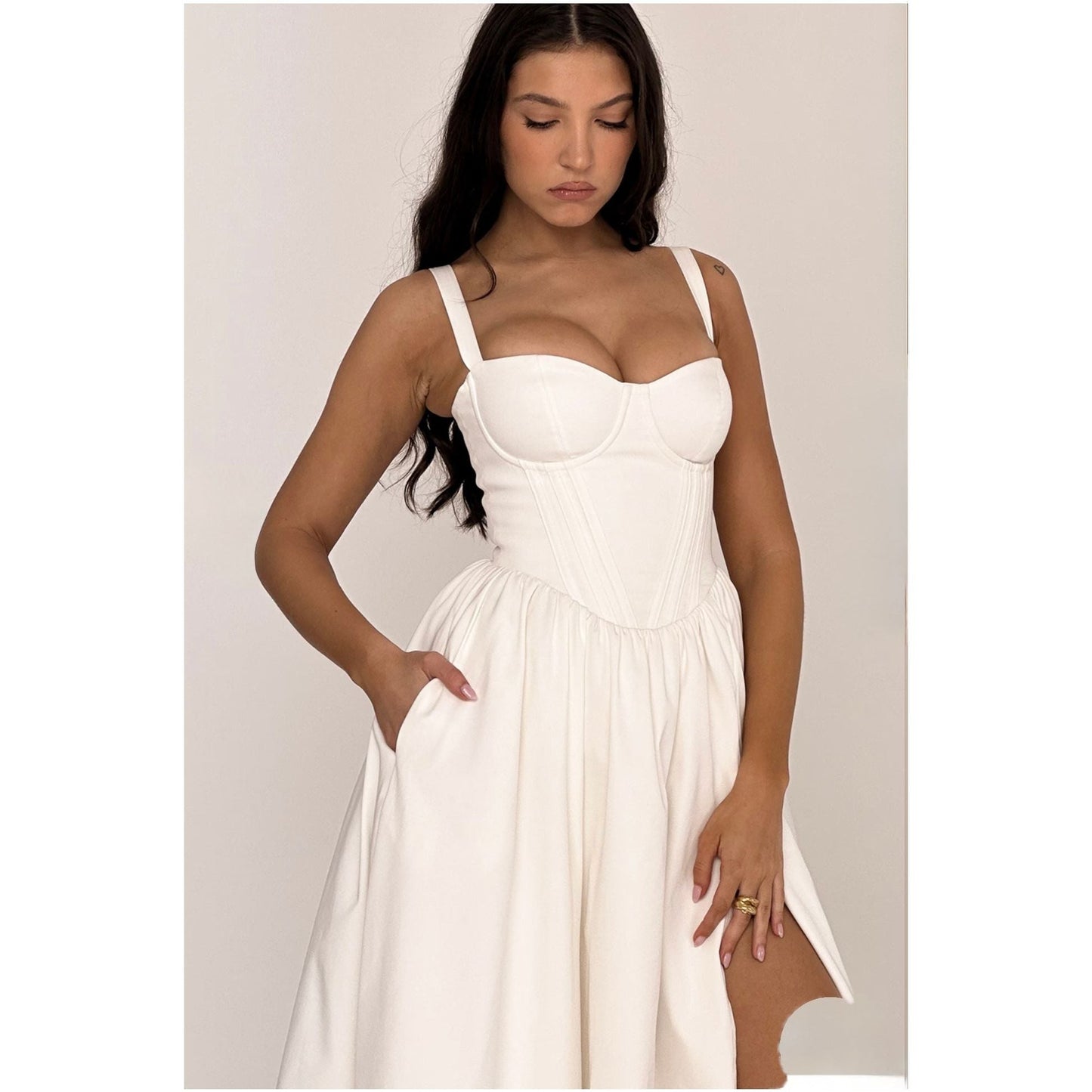 Spaghetti Strap Corset Midi Dress.