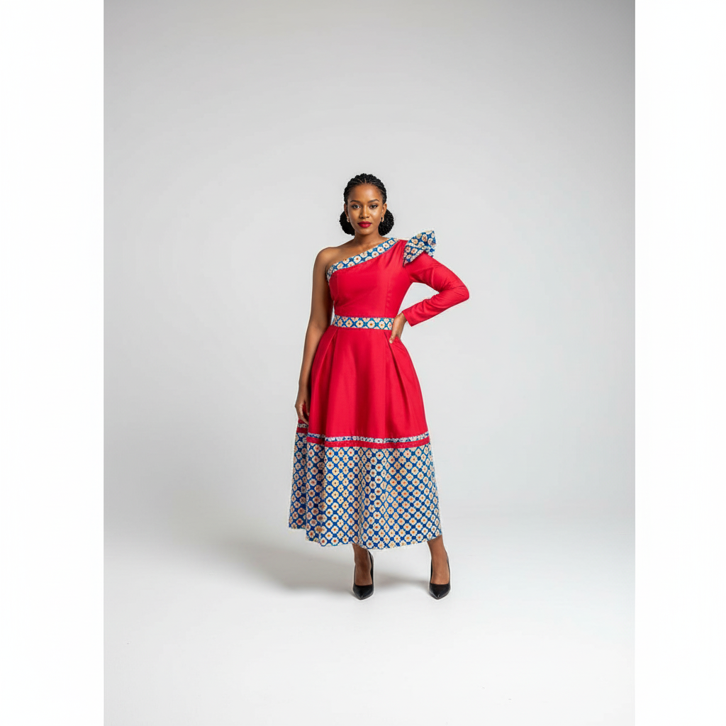 One Shoulder Ankara Dress