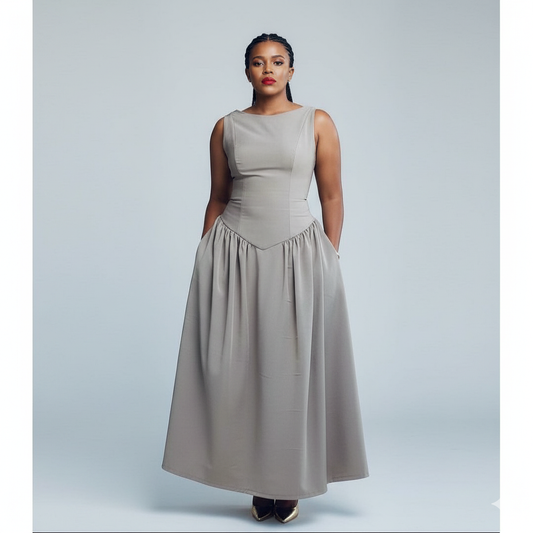 Sleeveless Corset Pleated Maxi Dress.