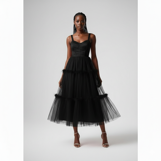 Romantic Corset Tulle Midi Dress