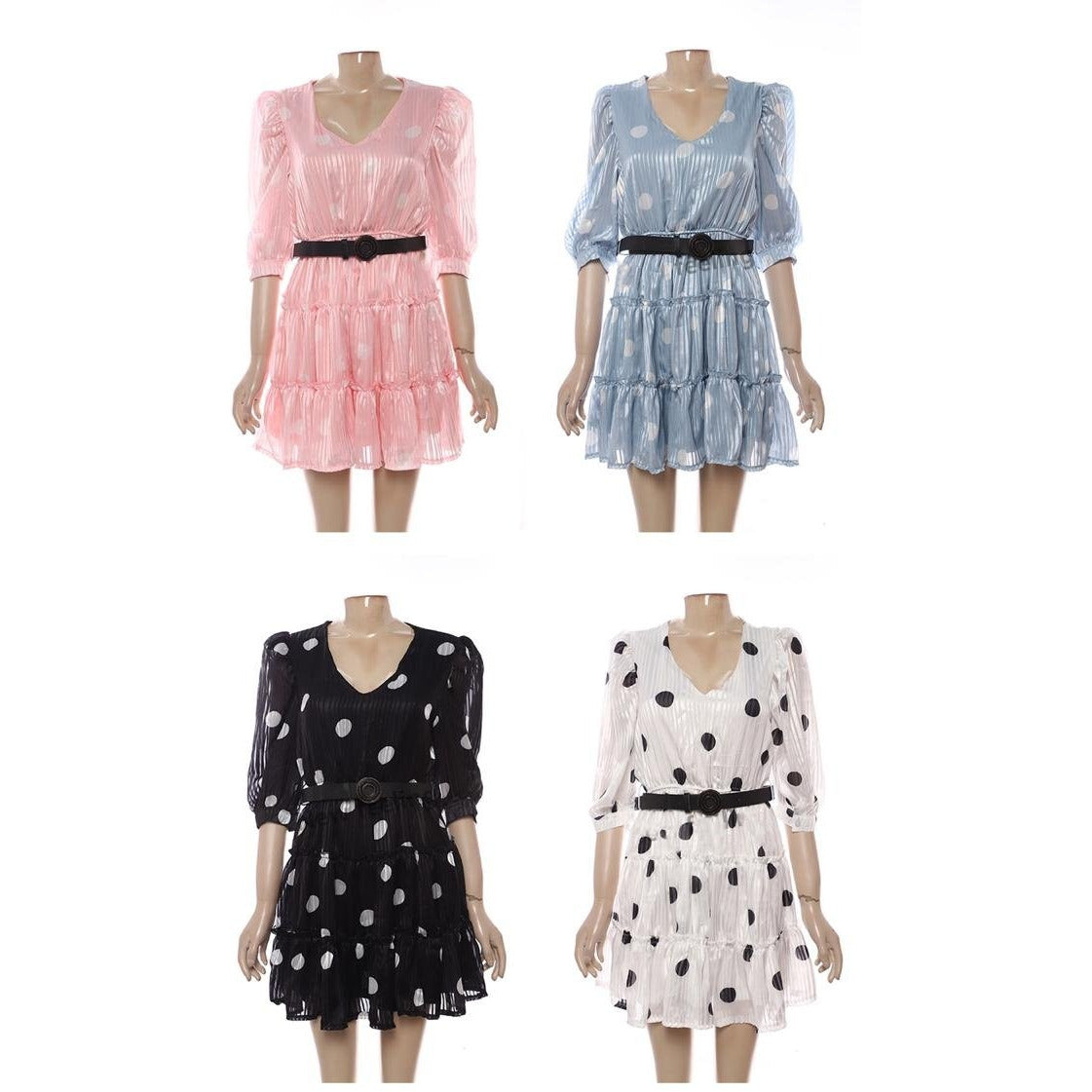 V-Neck Polka Dots Mesh Dress