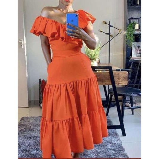 V-Neck Off Shoulder Maxi Dress 